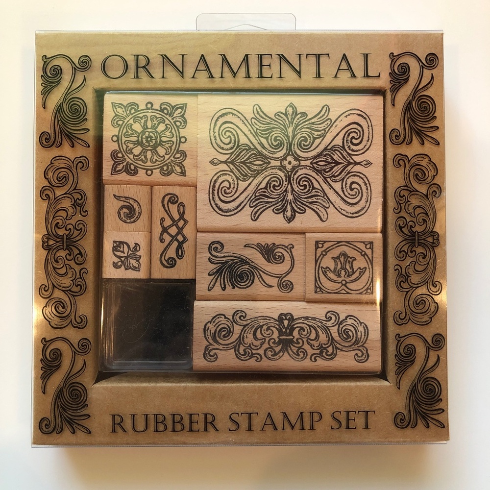 HERO ARTS ORNAMENTAL Flourishes Wood Block Rubber Stamp Set of 8 RARE! #2403R
